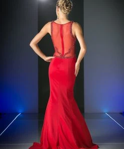 Red Trumpet Satin Gown By Cinderella Divine CD495