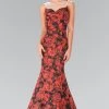 Red/Black Floral Print Dress With Sheer Neckline By Elizabeth K GL2246 Prom