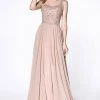 Long Rose Gold Lace Bodice Dress By Cinderella Divine KC886 Prom