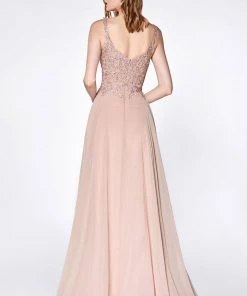 Long Rose Gold Lace Bodice Dress By Cinderella Divine KC886 Prom 7 Long Rose Gold Lace Bodice Dress By Cinderella Divine KC886 Prom