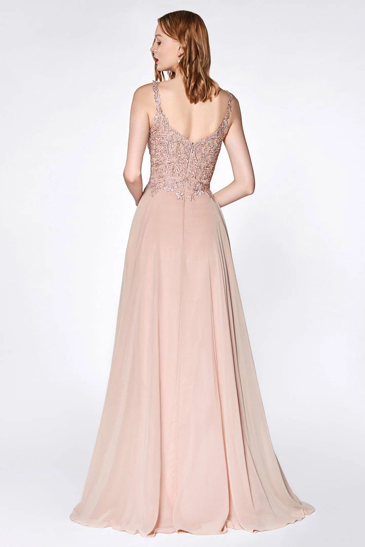 Long Rose Gold Lace Bodice Dress By Cinderella Divine KC886 Prom 4 Long Rose Gold Lace Bodice Dress By Cinderella Divine KC886 Prom