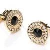 ABC Fashion Round Gold Cufflinks With Black Gem And Clear Crystals