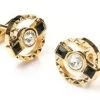 ABC Fashion Men Round Gold Cufflinks With Black Stone And Clear Crystal