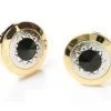 ABC Fashion Round Gold Cufflinks With Black Stone And Clear Crystals