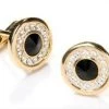 ABC Fashion Round Gold Cufflinks With Black Stone And Clear Crystals Men