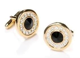 ABC Fashion Round Gold Cufflinks With Black Stone And Clear Crystals Men 3 ABC Fashion Round Gold Cufflinks With Black Stone And Clear Crystals Men