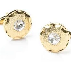 ABC Fashion Round Gold Cufflinks With Clear Crystal Men