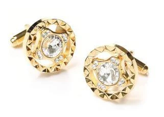 ABC Fashion Men Round Gold Cufflinks With Clear Crystals 3 ABC Fashion Men Round Gold Cufflinks With Clear Crystals