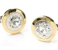 ABC Fashion Round Gold Cufflinks With Clear Crystals
