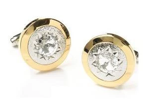 ABC Fashion Round Gold Cufflinks With Clear Crystals 3 ABC Fashion Round Gold Cufflinks With Clear Crystals