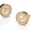 ABC Fashion Men Round Gold Cufflinks With Clear Crystals