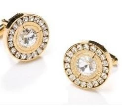 ABC Fashion Men Round Gold Cufflinks With Clear Crystals