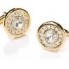 ABC Fashion Men Round Gold Cufflinks With Clear Crystals