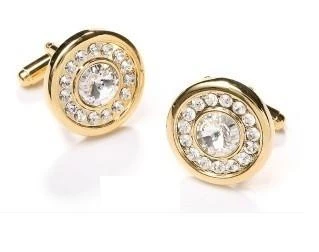 ABC Fashion Men Round Gold Cufflinks With Clear Crystals 3 ABC Fashion Men Round Gold Cufflinks With Clear Crystals