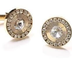 ABC Fashion Round Gold Cufflinks With Clear Crystals