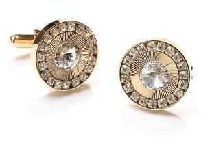 ABC Fashion Round Gold Cufflinks With Clear Crystals 3 ABC Fashion Round Gold Cufflinks With Clear Crystals