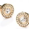 ABC Fashion Men Round Gold Cufflinks With Clear Crystals