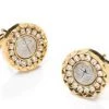 ABC Fashion Round Gold Cufflinks With Cross And Crystals