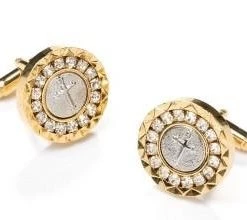ABC Fashion Round Gold Cufflinks With Cross And Crystals
