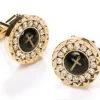 ABC Fashion Men Round Gold Cufflinks With Cross And Crystals