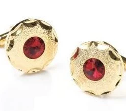 ABC Fashion Men Round Gold Cufflinks With Red Crystal
