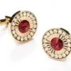ABC Fashion Round Gold Cufflinks With Red Gem And Clear Crystals