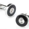 ABC Fashion Round Silver And Black Cufflinks With A Clear Crystal Men