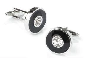 ABC Fashion Round Silver And Black Cufflinks With A Clear Crystal Men 3 ABC Fashion Round Silver And Black Cufflinks With A Clear Crystal Men