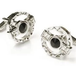 ABC Fashion Round Silver Cufflinks With Black And Clear Crystals
