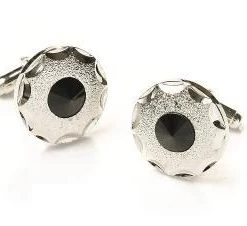 ABC Fashion Men Round Silver Cufflinks With Black Crystal
