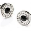 ABC Fashion Round Silver Cufflinks With Black Stone And Clear Crystals