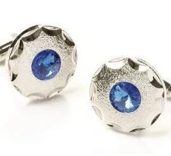 ABC Fashion Round Silver Cufflinks With Blue Crystal Men