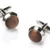 ABC Fashion Round Silver Cufflinks With Brown Stone Men