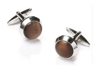 ABC Fashion Round Silver Cufflinks With Brown Stone Men 3 ABC Fashion Round Silver Cufflinks With Brown Stone Men