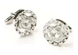 ABC Fashion Round Silver Cufflinks With Clear Crystals 3 ABC Fashion Round Silver Cufflinks With Clear Crystals