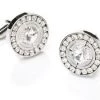 ABC Fashion Men Round Silver Cufflinks With Clear Crystals