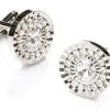 ABC Fashion Men Round Silver Cufflinks With Clear Crystals