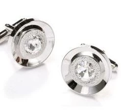 ABC Fashion Round Silver Cufflinks With Clear Crystals Men