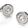 ABC Fashion Round Silver Cufflinks With Clear Crystals Men