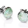 ABC Fashion Round Silver Cufflinks With Green Mosaic