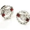 ABC Fashion Round Silver Cufflinks With Red And Clear Crystals