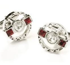 ABC Fashion Round Silver Cufflinks With Red And Clear Crystals