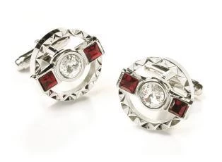 ABC Fashion Round Silver Cufflinks With Red And Clear Crystals 3 ABC Fashion Round Silver Cufflinks With Red And Clear Crystals