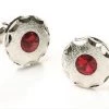 ABC Fashion Round Silver Cufflinks With Red Crystal