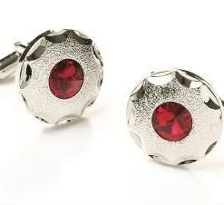 ABC Fashion Round Silver Cufflinks With Red Crystal