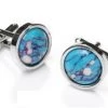 ABC Fashion Round Silver Cufflinks With Turquoise Marble Men