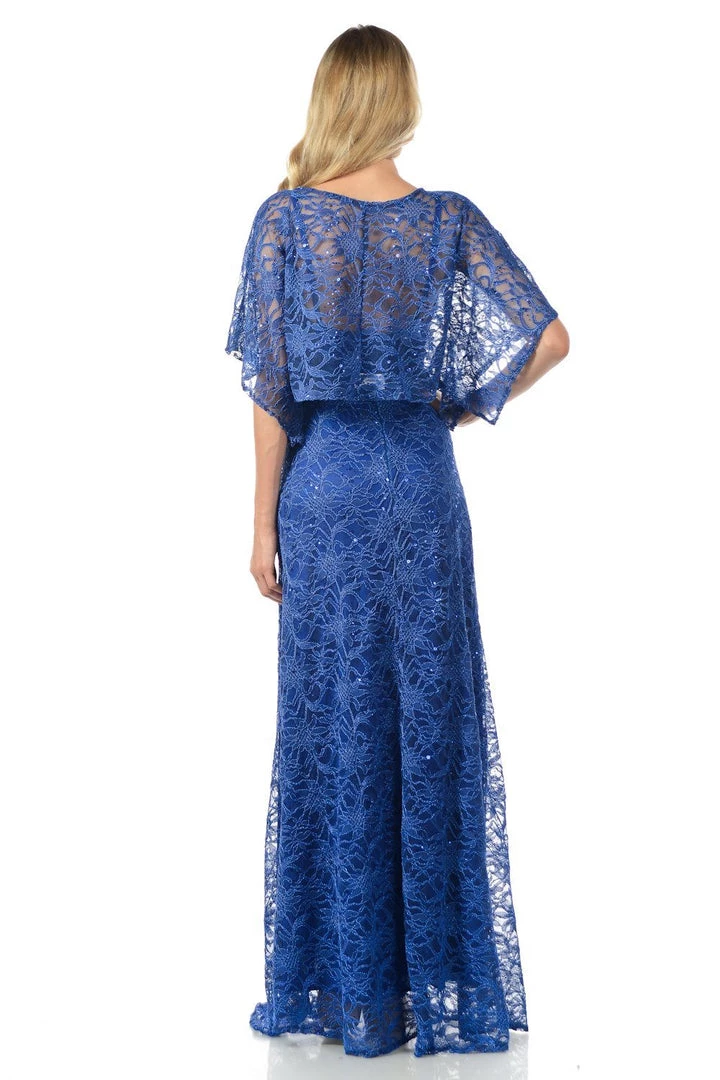Lenovia Royal Blue Long Sequined Lace Dress With Lace Caplet Prom 4 Lenovia Royal Blue Long Sequined Lace Dress With Lace Caplet Prom