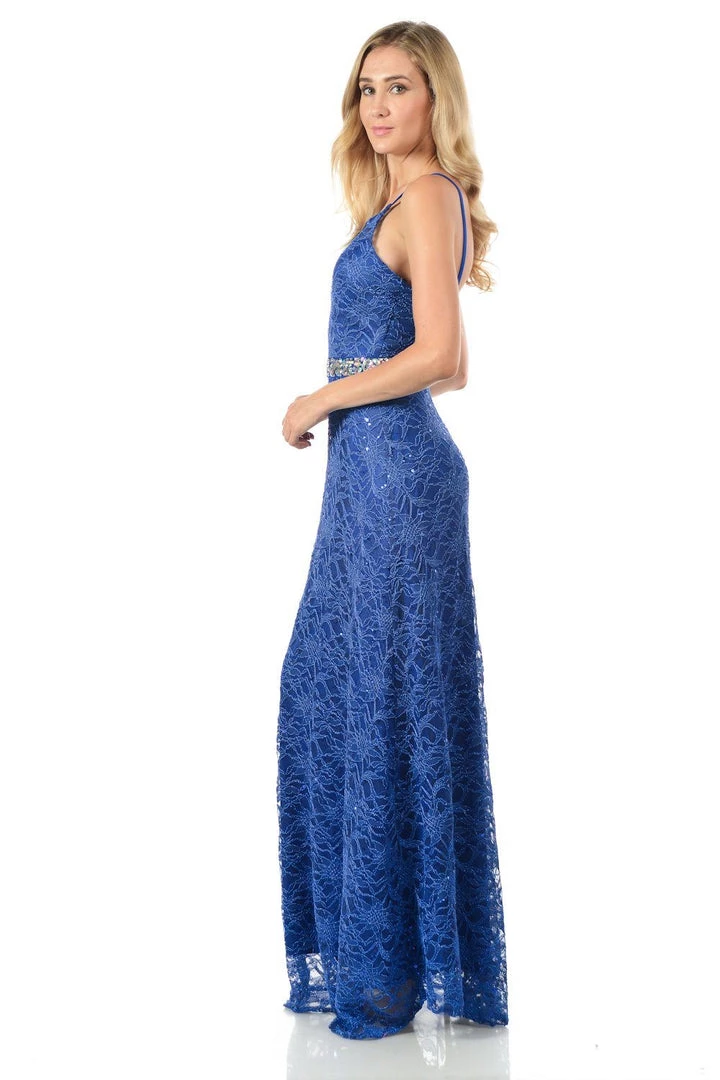 Lenovia Royal Blue Long Sequined Lace Dress With Lace Caplet Prom 7 Lenovia Royal Blue Long Sequined Lace Dress With Lace Caplet Prom