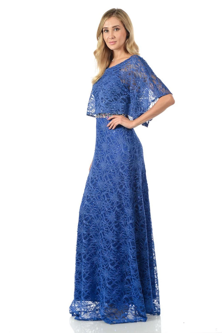 Lenovia Royal Blue Long Sequined Lace Dress With Lace Caplet Prom 6 Lenovia Royal Blue Long Sequined Lace Dress With Lace Caplet Prom