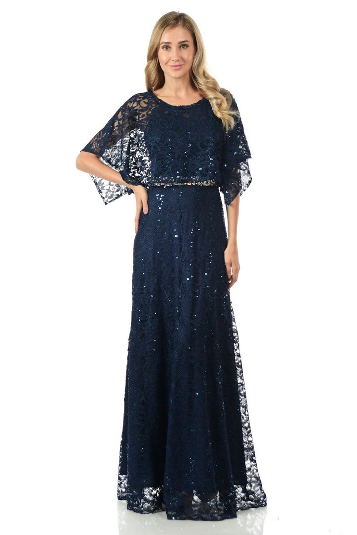 Lenovia Royal Blue Long Sequined Lace Dress With Lace Caplet Prom 17 Lenovia Royal Blue Long Sequined Lace Dress With Lace Caplet Prom